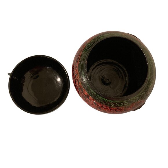 Vintage Burmese Lacquerware Lacquer Owl Box Container Jar - Picture 6 of 8